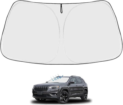 Proadsy 2026 Upgrade Front Windshield Sun Shade Foldable Sunshade Protector Custom for Jeep Cherokee 2014-2023 (Not for Jeep Grand Cherokee) Trailhawk Overland Limited Latitude Altitude Accessories