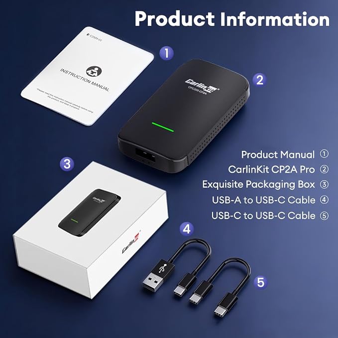 Carlinkit CP2A Pro Wireless CarPlay Adapter- Supports for Netflix/YouTube/TikTok Lite Streaming for Factory Wired CarPlay Cars, Wireless Android Auto & Car Play Dongle, USB-A/C, Online Upgrade