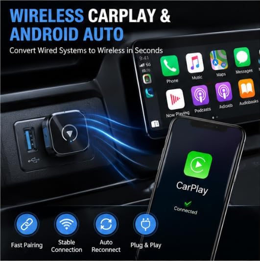 Wireless CarPlay Adapter for Honda Passport 2022-2024- Slim Mini USB Design with Type-C Extension for Stable Zero-Latency Connection