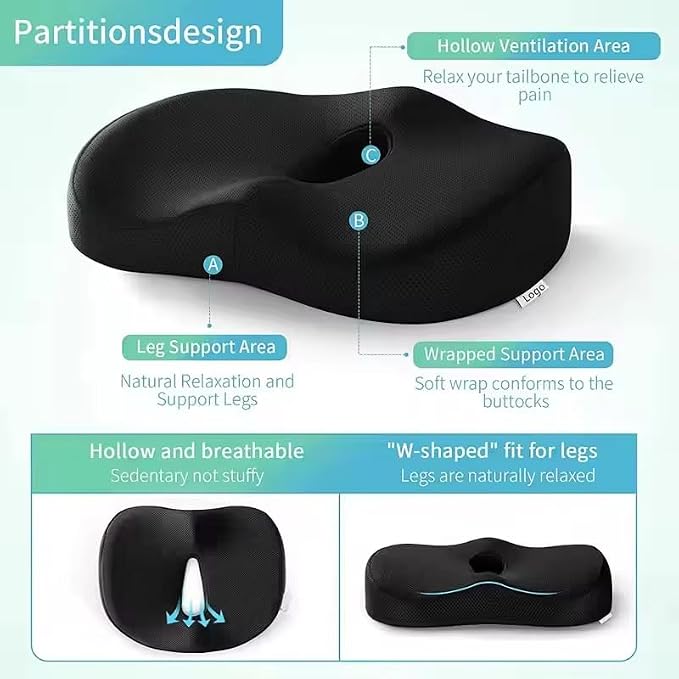 DonutRelax Seat Cushion – Ergonomic Donut Pillow for Tailbone & Pressure Relief, Breathable Mesh Cushion for Office Chair, Home, Car & Wheelchair