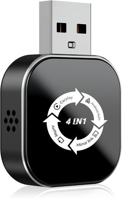4 in 1 Wireless CarPlay Adapter with Screen Mirroring – Supports Apple CarPlay & Android Auto & AirPlay & MirrorLink, 2026 Upgraded screen mirroring dongle for car, USB-A/USB-C Connection, Plug & Play