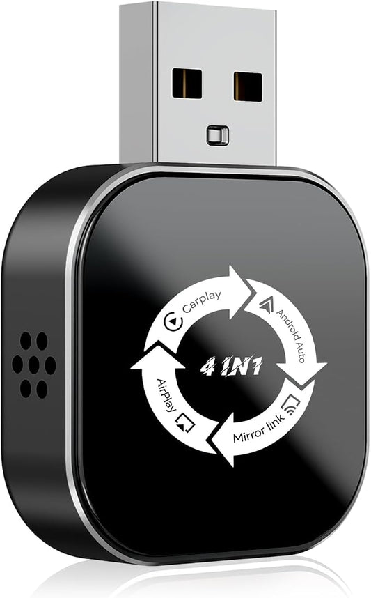 4 in 1 Wireless CarPlay Adapter with Screen Mirroring – Supports Apple CarPlay & Android Auto & AirPlay & MirrorLink, 2026 Upgraded screen mirroring dongle for car, USB-A/USB-C Connection, Plug & Play