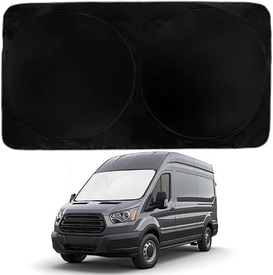 Windshield Sun Shade | Compatible for Ford E-Transit (2022-2026) | Certified 99.87% UVB & 99.02% UVA Car Sun Shade. Award Winning Sunshade - Patented Technology | Car Shades by Kinder Fluff