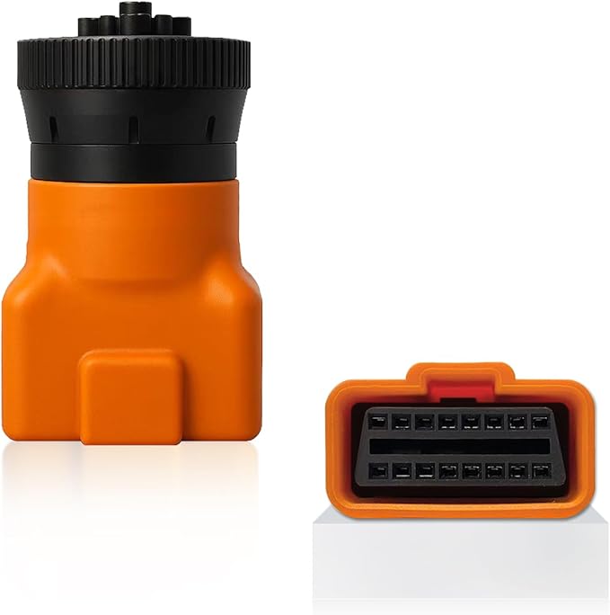 9 Pin J1939 Male to 16 Pin OBD2 Adapter, Heavy Duty Truck Diagnostic Scanner Connector, Compatible with Freightliner, Kenworth, Cummins, Volvo, Western Star & International Trucks（Orange）