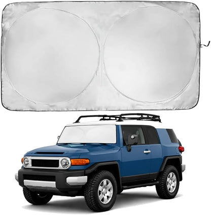 Windshield Sun Shade | Compatible for Toyota FJ Cruiser 2007-2014 | Certified 99.87% UVB & 99.02% UVA Car Sun Shade. Award Winning Sunshade - Patented Technology | Car Shades by Kinder Fluff