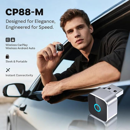 2026 Upgraded Wireless CarPlay Adapter, Fast Auto Connect, Stable Connection, Mini Size Plug & Play Adapter for iPhone & Android Auto Compatible Cars