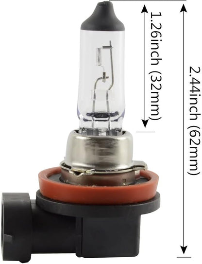 H11 Halogen Headlight Bulb - DC 12V 55W Low Beam for Fog Light DRL Replacement Bulbs, 5000K White Car Headlamp, NOT fit 24V Vehicle,Pack of 2