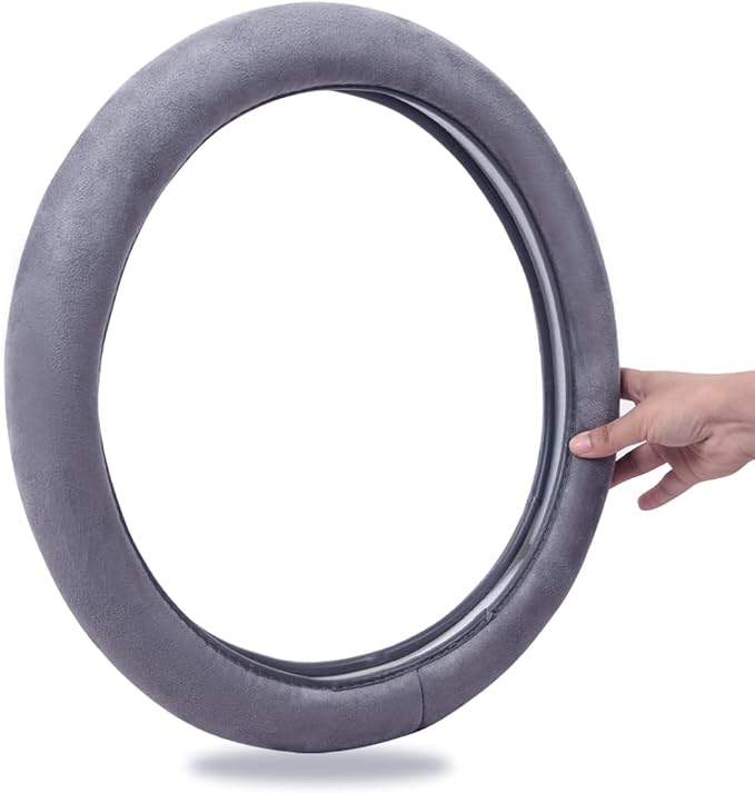 CAR PASS Car Steering Wheel Cover,14.5-15 Inch Gray Faux Suede Universal Memory Foam Auto Steering Wheel Covers Breathable Anti-Slip Odorless Steering Wheels Accessories for Men Women