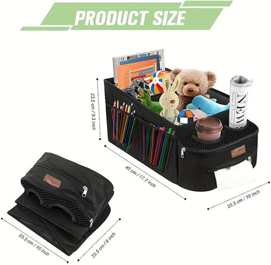 FUNNy elf Car Backseat Organizer for Cars, Collapsible Front Seat Organizer with 4 Cup Holders, Storage Pockets & Dividers, Passenger Seat Organizer for SUV, Truck, Sedan