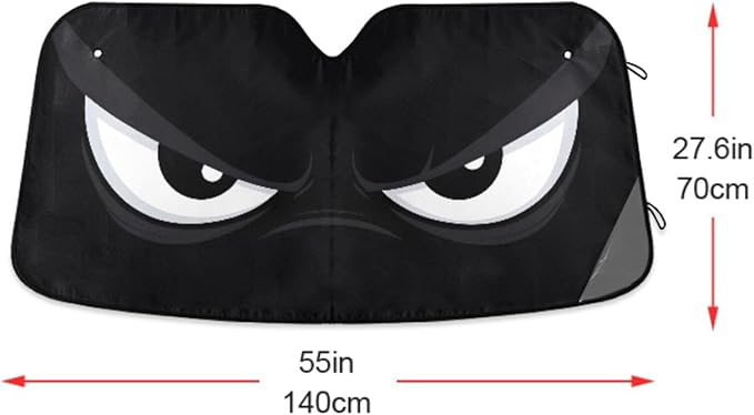 Evil White Eyes Black Windshield Sunshade Car Sun Shade Front Window Shade for Truck SUV Blocks UV Rays Sun Reflector Visor Protector Accordion Folding