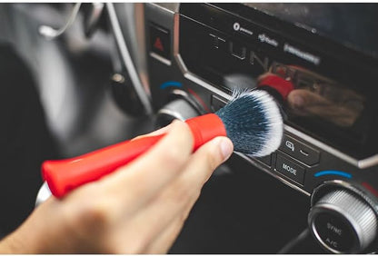 Detail Factory - Synthetic Detailing Brush Set - Long & Short Brush - Ultra-Soft Interior Car Cleaning Brushes for, Screens, Emblems, & Tight Spaces - Red