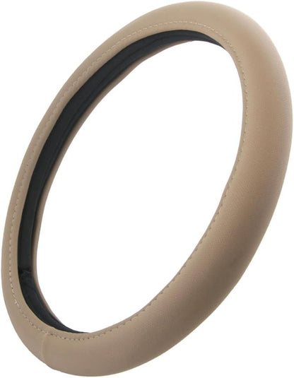 BDK Ergonomic Soft Grip Steering Wheel Cover - Sporty Leather Grip for Standard Size Wheels 14.5-15 inch Beige