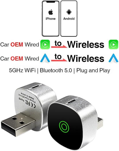 2-in-1 Wireless CarPlay Adapter for iPhone ＆ Wireless Android auto Adapter, Plug and Play USB/USB C Connection, Apple Car Play Wireless Adapter for iOS/Android