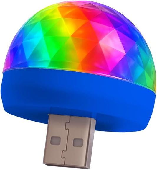 USB LED Car Interior Atmosphere Lamp – Portable Plug-in Mini RGB Ambient Light, Sound Activated LED Decorative Night Light for Vehicle, Laptop, Home Office & Party (Blue)