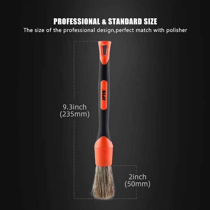SPTA Car Detailing Brush Set, 5 Pack Soft Boar Hair Auto Detail Brush Kit with Elbow for Automotive Elegant Surface Interior Exterior Dashboard Emblems Panels Engine Bay Wheels Air Vent Seat Leather