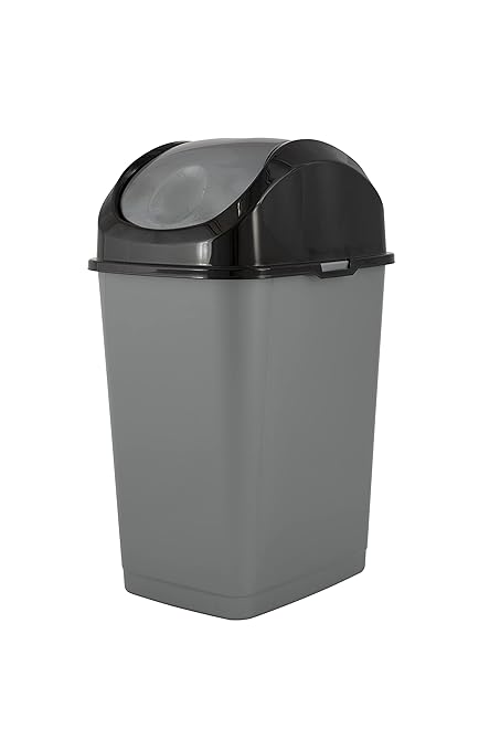 Superio Mini Plastic Trash Can with Swing Top Lid 1.25 Gallon Compact Small Waste Bin Portable Garbage Can for Countertop, Desktop, Make up Vanity, Bathroom, Car, Under Sink, Dorm 5 Qt. (Grey/Black