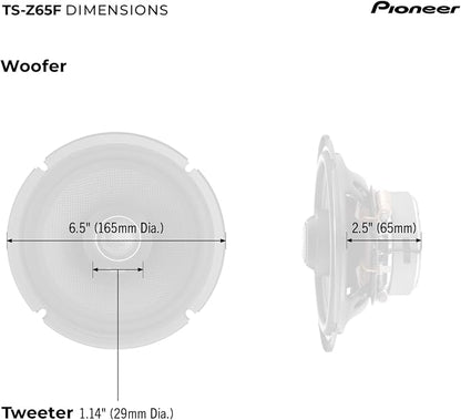 Pioneer Z-Series TS-Z65F 6.5” 2-Way Speakers (Pair) – 330W Max, Balanced Sound + Smooth Treble, Audiophile Upgrade, add an Amplifier for Optimal Performance