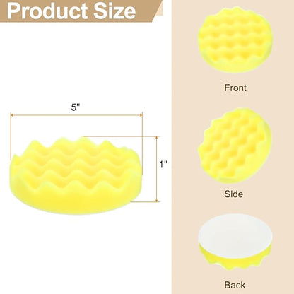 HARFINGTON 3pcs Buffing Sponge Pads 5" Polishing Wheel Waffle Finishing Grip Pad Car Buffer Polisher with Hook and Loop Back for Car Detailing Polishing Waxing, Yellow