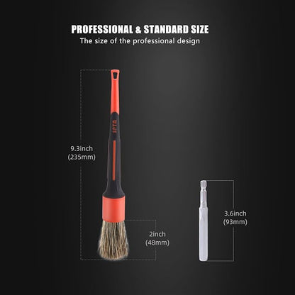 SPTA Car Detailing Brush Set, 5 Pack V2.0 Soft Boar Hair Auto Detail Brush Kit with Drill Adapter, for Automotive Interior Exterior Dashboard Engine Bay Seat Leather, Can be Used in Electric Drills