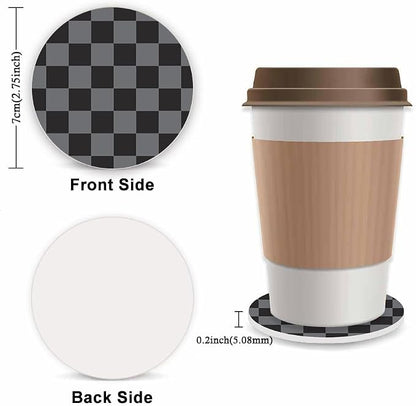 Dark Gray Checkered Steering Wheel Cover for Women, Universal Auto Steering Wheel 14-15 Inch Car Interior Accessories with 2PCS Car Coasters, Suitable for Men and Women