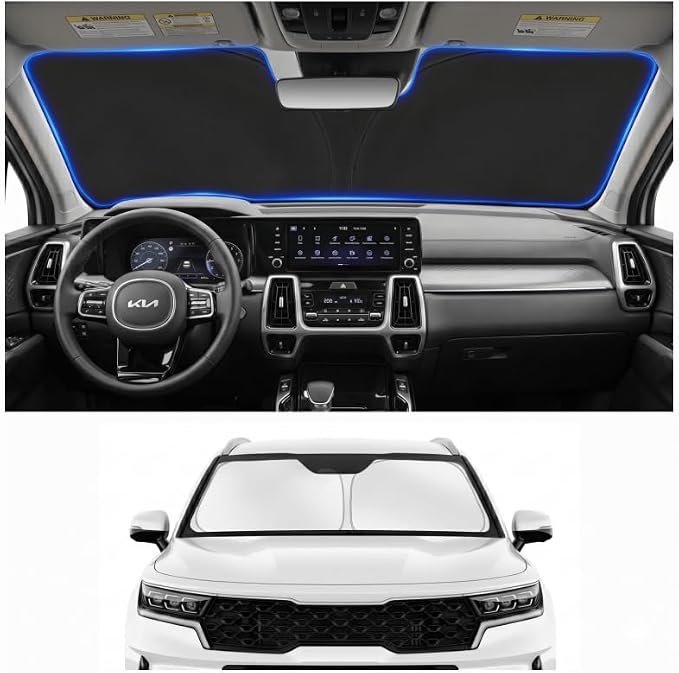 Custom Fit Windshield Sun Shade for Kia Sorento 2021-2026 | Custom Fit Windshield Cover, Blocks UV Rays, Double-Layer Heat Shield, Durable Frame, Easy Fold & Storage