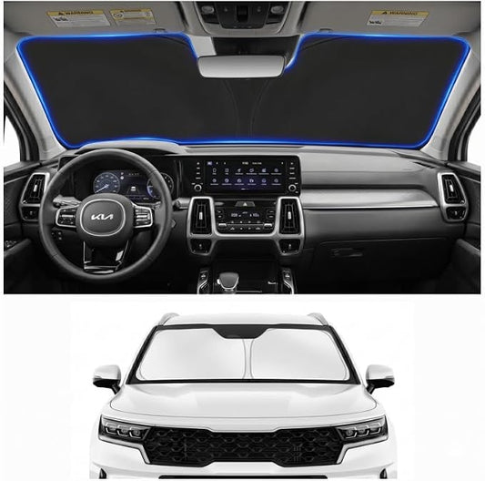 Custom Fit Windshield Sun Shade for Kia Sorento 2021-2026 | Custom Fit Windshield Cover, Blocks UV Rays, Double-Layer Heat Shield, Durable Frame, Easy Fold & Storage