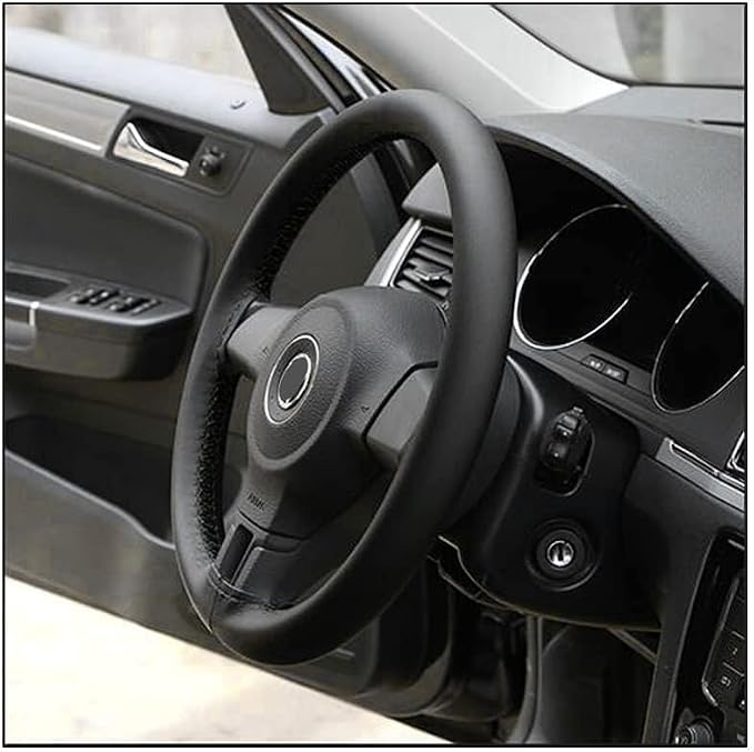 AUTOXBERT 38cm/15 Inch Leather Steering Wheel Cover Stitch On Wrap, Breathable, Anti-Slip Steering Wheel Cover for Nissan Qashqai Toyota Camry RAV4 VW Golf