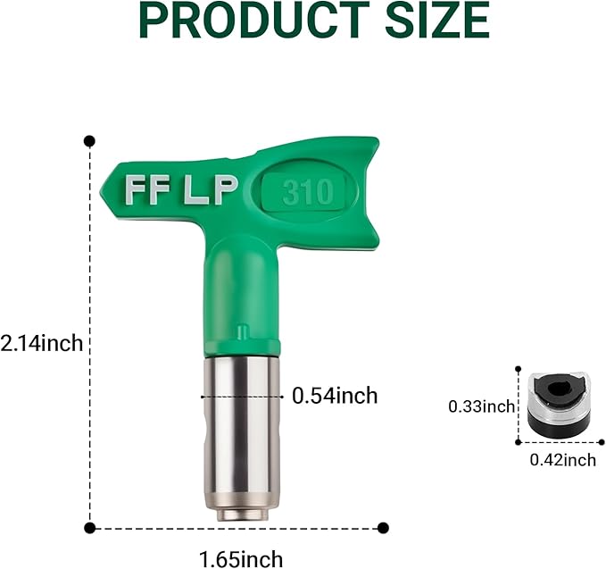 310 Fine Finish Low Pressure Airless Spray Tip, Pattern Size 6 in to 8 in, Thread Size 7/8 in for Airless Paint Spray Guns Green (Green)