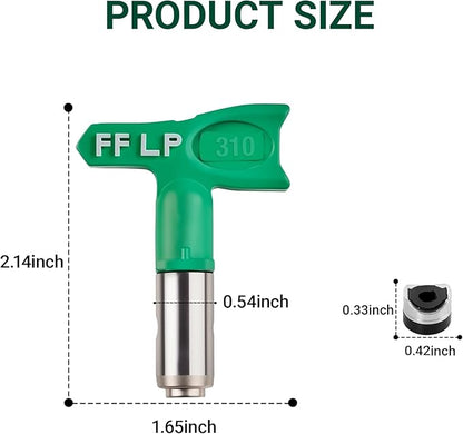 310 Fine Finish Low Pressure Airless Spray Tip, Pattern Size 6 in to 8 in, Thread Size 7/8 in for Airless Paint Spray Guns Green (Green)