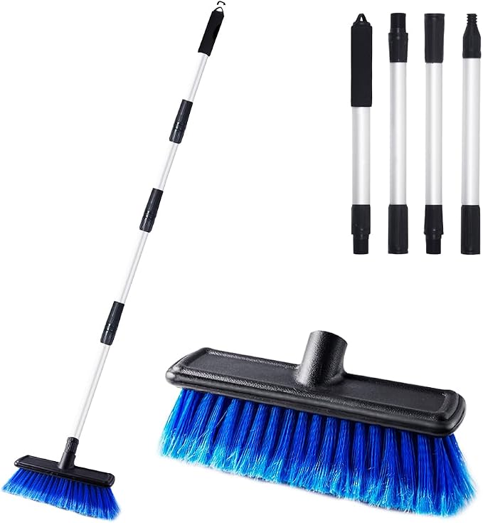 EVERRUSH 62" Car Wash Brush Mop with Long Handle, 10" Soft Bristle Scrub Scratch-Free Car Cleaning Brush Supplies Broom Kit for RV Boat Truck SUV, House Siding, Snow, Floors, Extension Aluminum Alloy