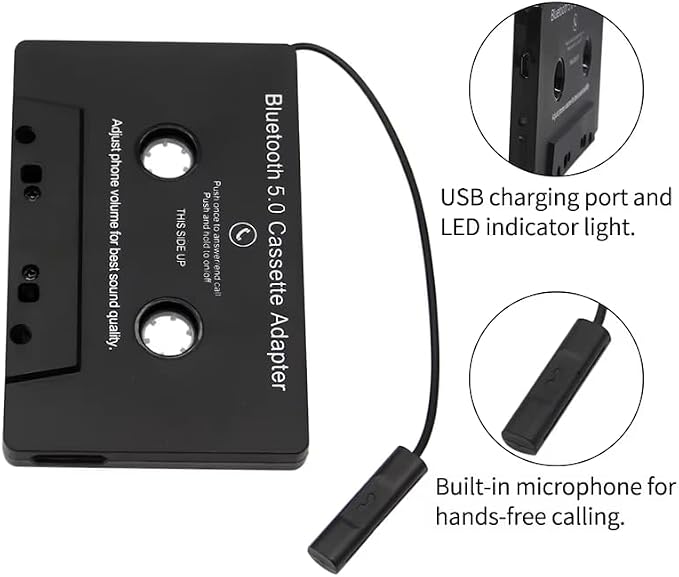 Car Audio Bluetooth 5.0 Cassette Receiver, Cassette Bluetooth Adapter for Car Tape Player, Wireless Cassette Aux Adapter with Hands-Free Calling, Universal Compatibility for Smartphones, Tablets