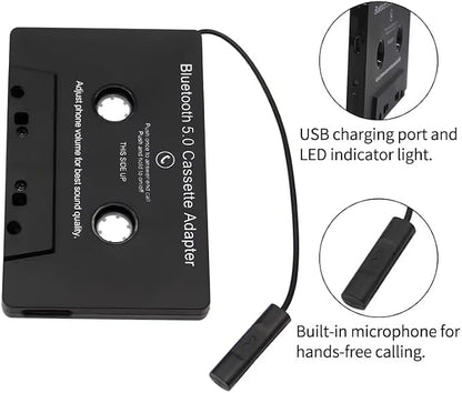 Car Audio Bluetooth 5.0 Cassette Receiver, Cassette Bluetooth Adapter for Car Tape Player, Wireless Cassette Aux Adapter with Hands-Free Calling, Universal Compatibility for Smartphones, Tablets