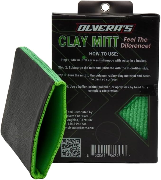 Clay Bar Mitt for Auto Detailing - Fine-Grade Scratch-Free Synthetic Clay Bar - Removes Contaminants, Overspray & Brake Dust - Paint Prep Cleaner for Cars, Boats, Bikes, Glass, & Wheels - 50+ Uses