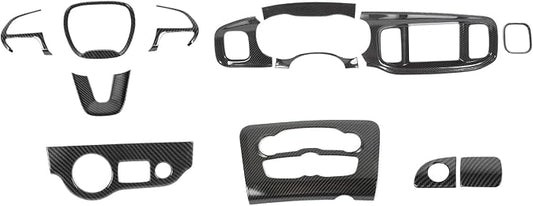 for Dodge Charger 2015+ Central Control Interior Cover Trim Kit 13pcs Carbon Fiber Central Control Dash Panel Decor Cover Trim Set Interior Accessories