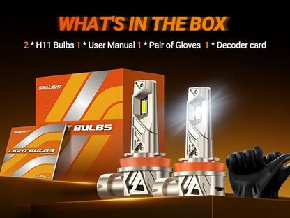 SEALIGHT H11 Bulbs or H8/H9/H16 Light, 96,000LM 1000% Bright S6 Pro H11 Bulb with 2026 4th LED Chips, 70000hrs+ Lifespan Drving Light, 6500K White 1:1 Design Plug and Play Fog Light, Pack of 2