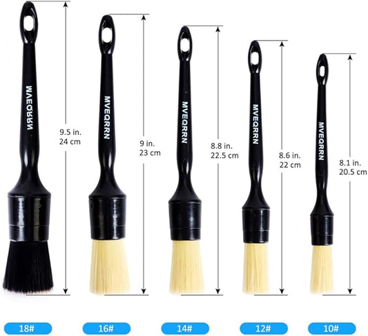 MVEQRRN 5pcs Car Detailing Brush Set, Boar Hair Car Detailing Brushes, Ultra Soft Scratch-Free Car Interior Detail Brush for Leather Seats,Detail Brushes Car Detailing for Interior Exterior.
