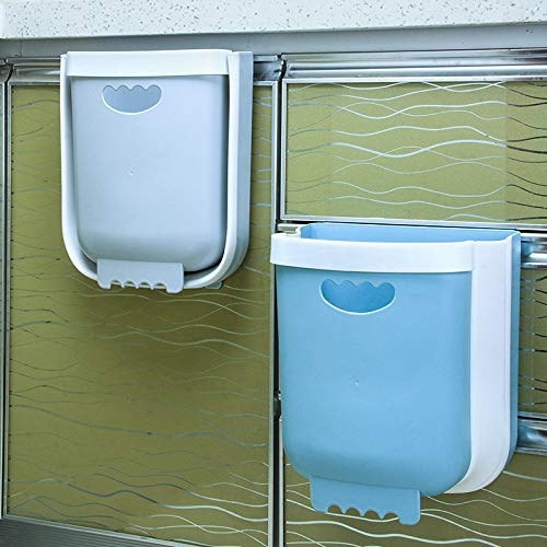 Kitchen Hanging Trash Can,Collapsible Small Garbage Bin for Kitchen Cabinet Cupboard Door, Portable Folding Home Outdoor Plastic Waste Container - 10 L / 2.6 Gallon (Green) (Blue)