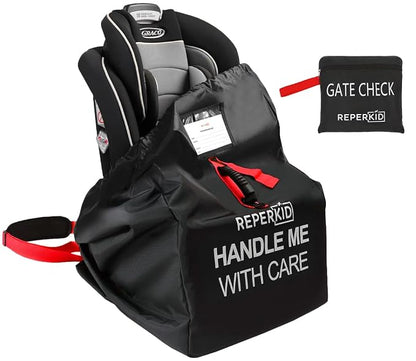 reperkid Car Seat Travel Bag for Airplane, Black and Green, 33" H x 18" W x 18" D, Fits Most Convertible, Booster and Infant Car Seats – Premium Waterproof Cover, Adjustable Shoulder Strap | Adjustable Padded Backpack Straps, Reinforced Stitching, Fits...