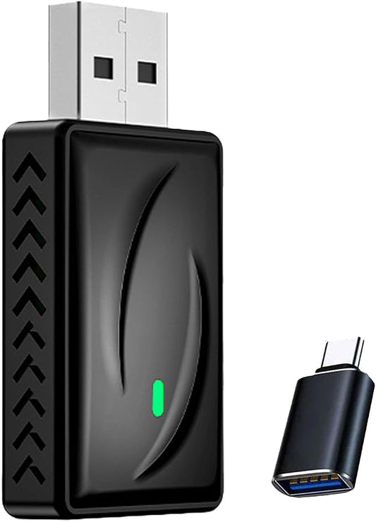 2026 Upgraded 2 in 1 Wireless CarPlay & Android Auto Adapter, Car Wired to Wireless Car Play Adapter, Plug & Play and Auto-Connection, Low Latency for iOS10+, USB/USB-C