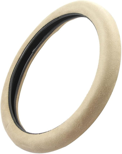 BDK Ergonomic Leather Grip Steering Wheel Cover - Soft Plush Memory Foam Grip for Standard Size Wheels 14.5-15 inch Beige