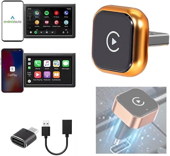 Wireless CarPlay & Android Auto Adapter for Lexus NX 2019-2025,Ultra Mini Dongle Converts Easy Setup Plug and Play,Gold