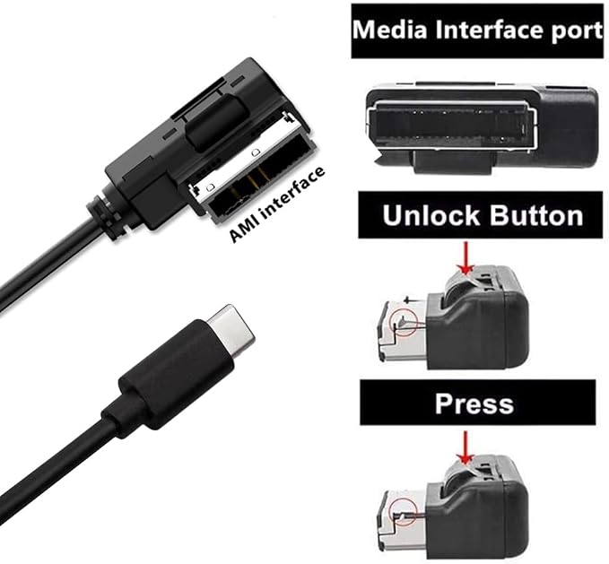 2 in 1 AMI Music Interface Type C Aux Cable for A3/A4 MMI 3G+ System for 17 17 Pro 17 Pro Max Air 16 Pro 16 Pro Max 15 15 Plus 15 Pro Google Pixel Galaxy
