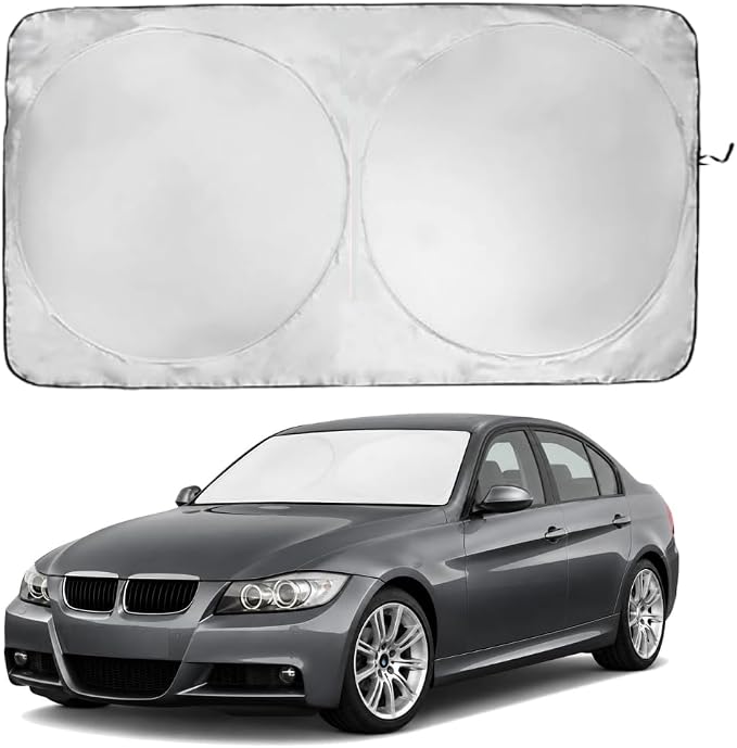 Windshield Sun Shade | Compatible for BMW 3 Series Sedan 2006-2011 | Certified 99.87% UVB & 99.02% UVA Car Sun Shade. Award Winning Sunshade - Patented Technology | Car Shades by Kinder Fluff
