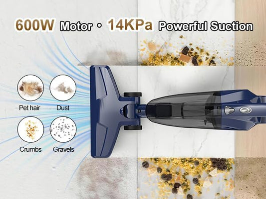 Vacuum Cleaner for Home Powerful Suction Lightweight Self-standing 16.4ft Cord HEPA Filter 3-in-1 Handheld with 180°Left-Right Steering for Pet Hair Hard Floors Vinyl Carpet Car Office (VA001)