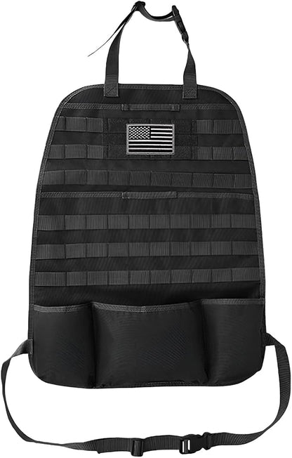 Tactical Molle Car Seat Back Organizer, Vehicle Panel Car Seat Back Cover Protector with 5 Storage Pouch, Universal Backseat Storage Organizer with USA Flag Patch for Car SUV Truck MPV (Black-1 Pc)