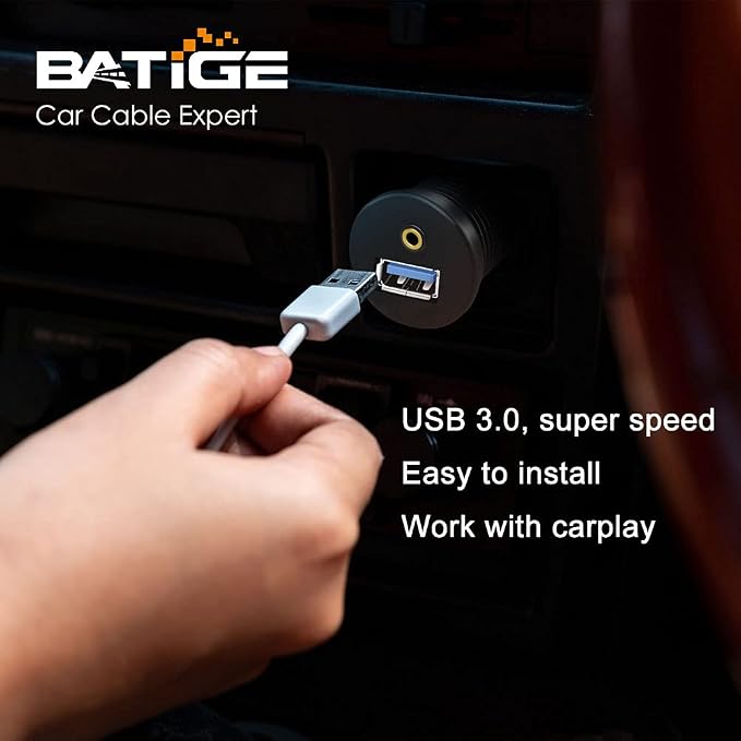 USB 3.0 & 3.5mm Car Mount Flush Cable, 3ft