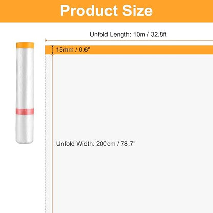 HARFINGTON 3 Rolls Pre-Taped Masking Film 78.7" x32.8ft Double Adhesive Tape and Drape Painters Plastic Drop Cloth Film with Tape Plastic Sheeting for Automotive Painting Covering