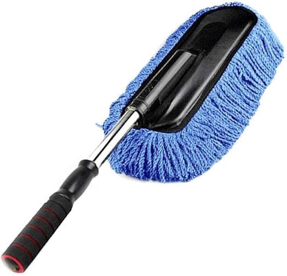 Removable Telescopic Car Wax Drag Nano Fiber Wash Brush Dusting Tool Mop Dash Duster Exterior Interior Cleaning Kit (Premium Duster 1 Pcs Set, Blue)