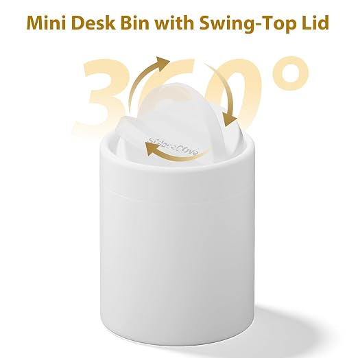 Mini Desk Trash Can with Lid for Desk,0.4 Gallon Brushed Stainless Steel Countertop Trash Can with Lid for Desktop Car Office Kitchen, Swing Top Trash Bin with a Roll of Trash Bag（White）