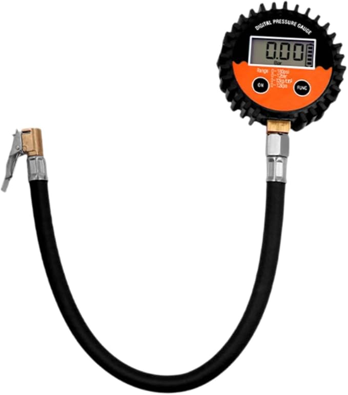 Tire Pressure Tester & Inflation Hose with Flexible 40cm (15.75 inch) Hose for Trucks, Cars, Motorcycles